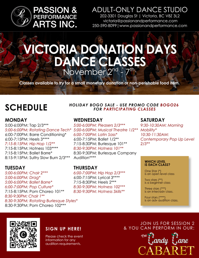 Passion And Performance Victoria Donation Days – Adult Dance Classes by Donation (19+) at Victoria