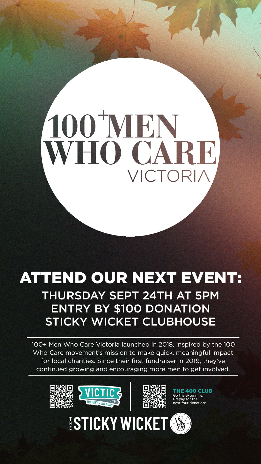 100+ Men Who Care - September at Victoria