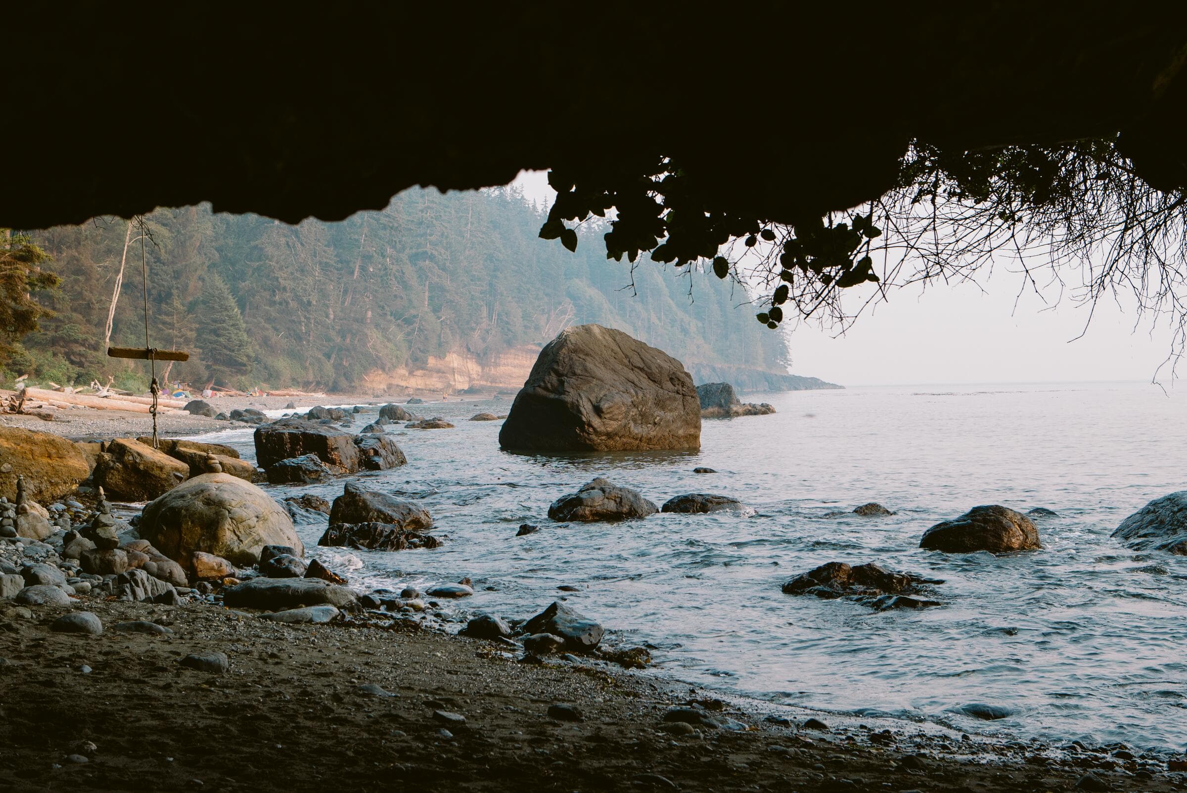 Mystic Beach seen from a sea cave near Jordan River